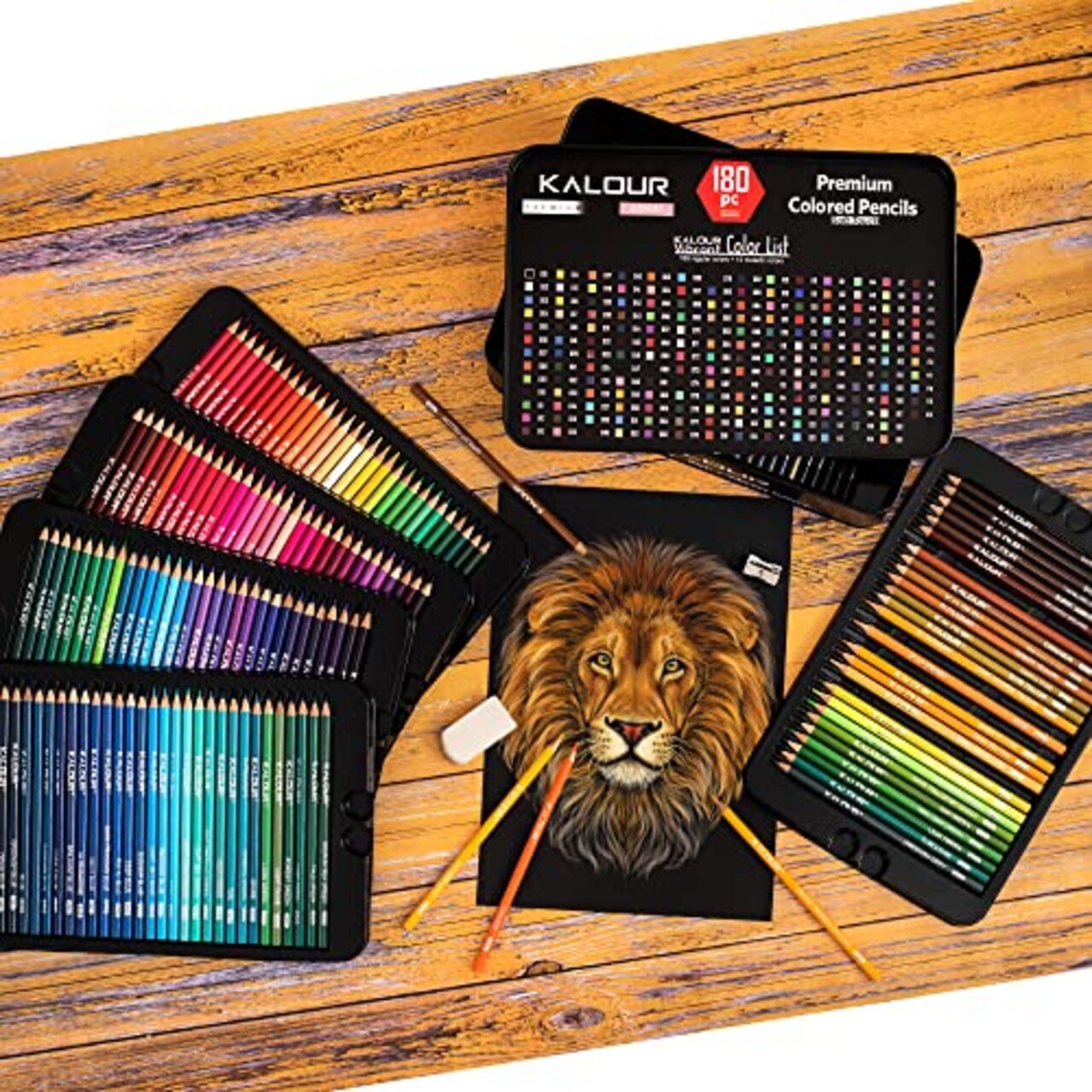 180 Colored Pencil Set for Adults Artists kids- 3.3mm Rich Pigment Soft Core -12 Metallic Pencil - Wax-Based - Ideal for Coloring Drawing Sketching Shading Blending - Vibrant Color(Tin Case)